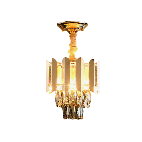 Clear/Smoke Crystal 3 - Light Semi Flush Ceiling Lamp In Antique Gold/Black/Rose Gold For Hallway