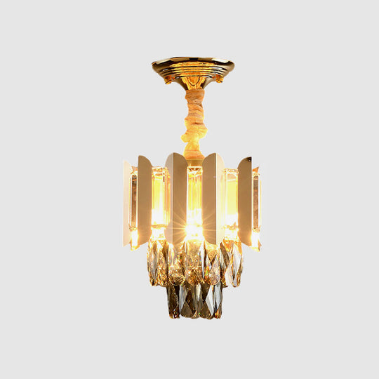 Clear/Smoke Crystal 3 - Light Semi Flush Ceiling Lamp In Antique Gold/Black/Rose Gold For Hallway