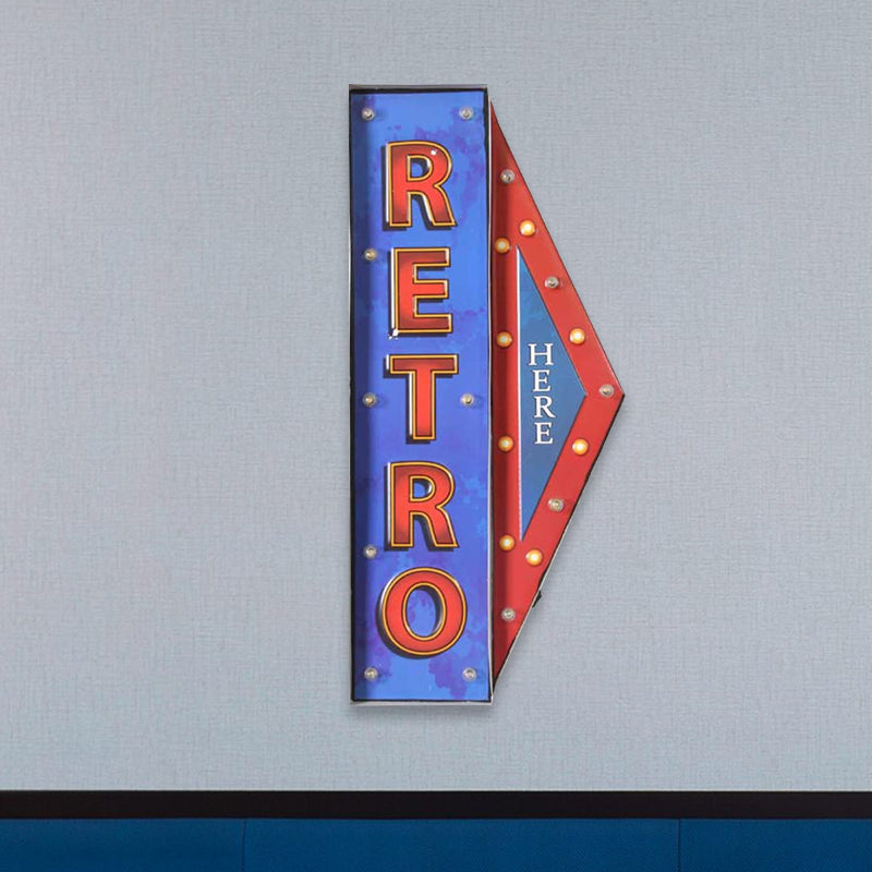 Vintage Led Night Lamp With Conical Signboard Design In Blue And Red - Wall Mount