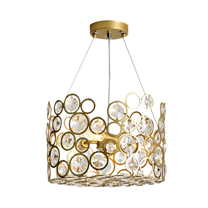 Modern Metal Chandelier With Crystal Bead Detail - 4-Bulb Ceiling Fixture For Dining Room