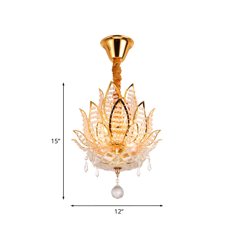 Lotus Flush Mount Lamp - 3 - Light Crystal Ceiling Light In Gold