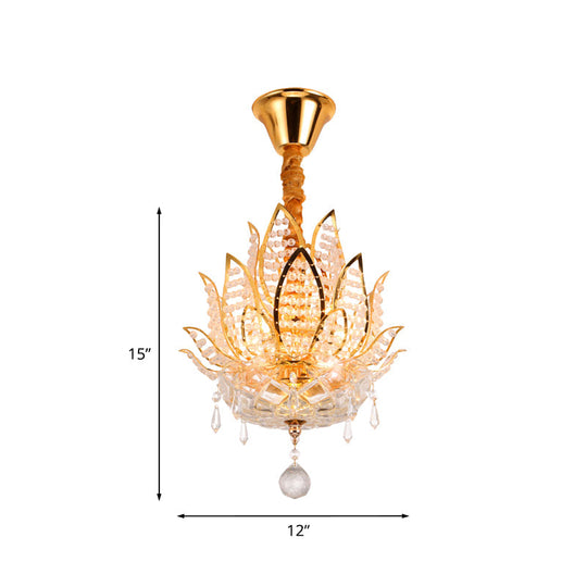Lotus Flush Mount Lamp - 3 - Light Crystal Ceiling Light In Gold