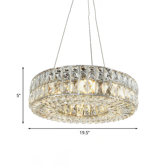 Minimalist Chrome Chandelier With Beveled Crystal Prisms - Circle Design 8-Bulb Pendant Light For
