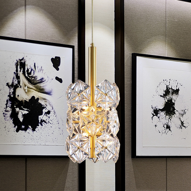 Gold Hexagonal K9 Crystal Cylinder Pendant Light: Simplicity 6-Bulb Hanging Lamp For Bedroom