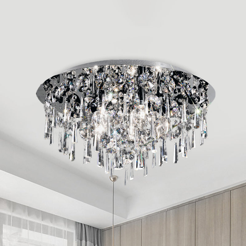 Contemporary Crystal Fringe Flush Mount Ceiling Light With 4 Chrome Heads