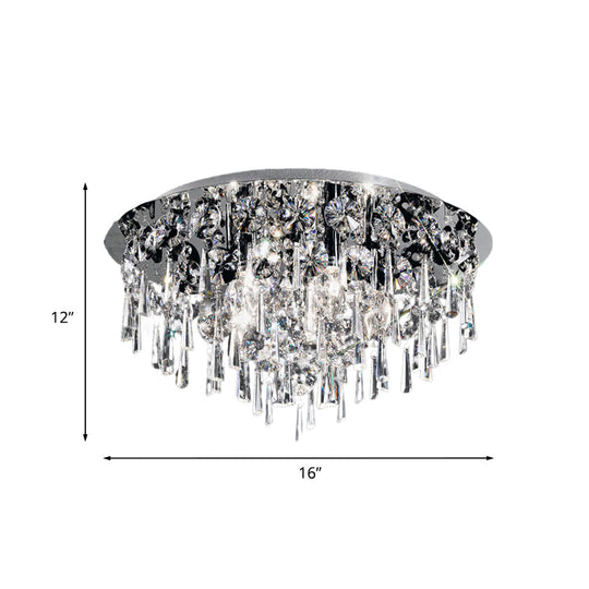 Contemporary Crystal Fringe Flush Mount Ceiling Light With 4 Chrome Heads