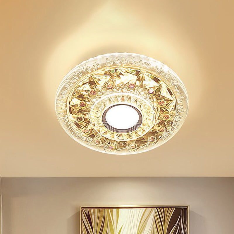 Simple Clear Crystal Flush Mount Ceiling Light With Mini Led - Round Shape
