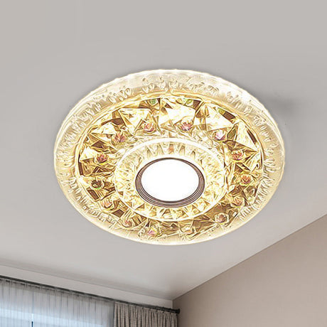 Simple Clear Crystal Flush Mount Ceiling Light With Mini Led - Round Shape