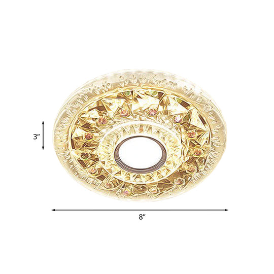 Simple Clear Crystal Flush Mount Ceiling Light With Mini Led - Round Shape