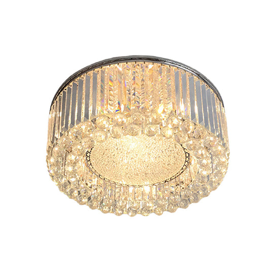 Modern Drum Ceiling Flush Mount Crystal Light - 5-Bulb Silver With Minimalist Design