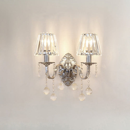 Contemporary Crystal Cone Wall Light Kit - Chrome Sconce With Drops 1/2-Light Fixture