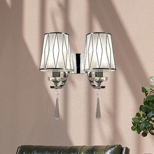 Modern Chrome Wall Lamp With K9 Crystal Drop And Diamond-Pattern Barrel Design 2 /