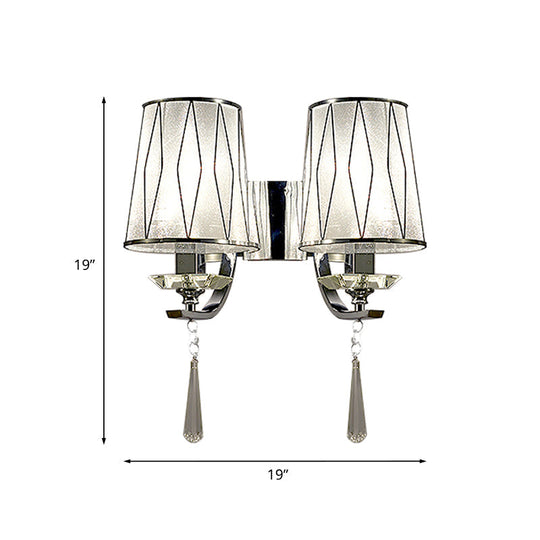 Modern Chrome Wall Lamp With K9 Crystal Drop And Diamond-Pattern Barrel Design