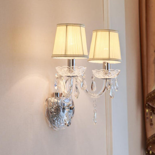Modern Tapered Sconce Light With 2 Heads - Glass Tube Arm For Bedside Wall Mount Clear