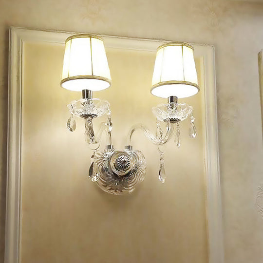Modern Tapered Sconce Light With 2 Heads - Glass Tube Arm For Bedside Wall Mount