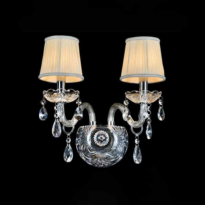 Modern Tapered Sconce Light With 2 Heads - Glass Tube Arm For Bedside Wall Mount