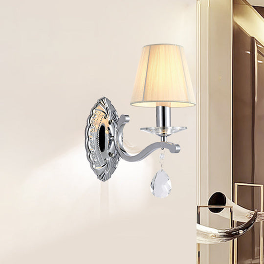 Modern Beige Cone Corner Fabric Wall Sconce With Chrome Curving Arm