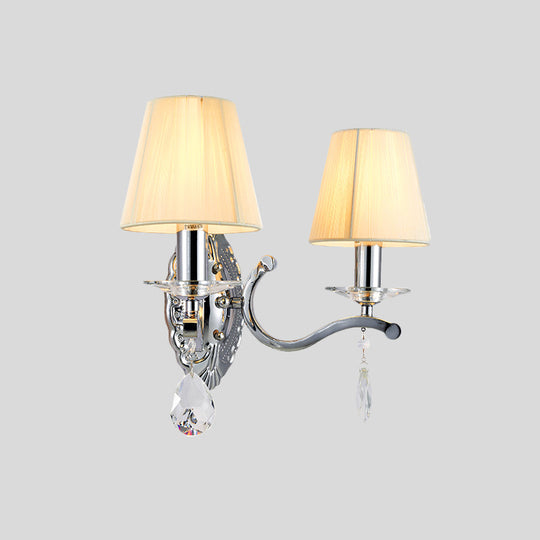 Modern Beige Cone Corner Fabric Wall Sconce With Chrome Curving Arm
