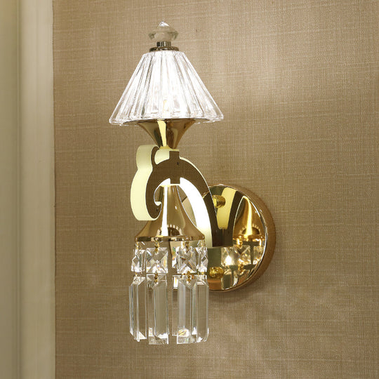 Postmodern Crystal Wall Sconce With Gold Mount And Dangling Rods - Half Bulb Lighting 1 /
