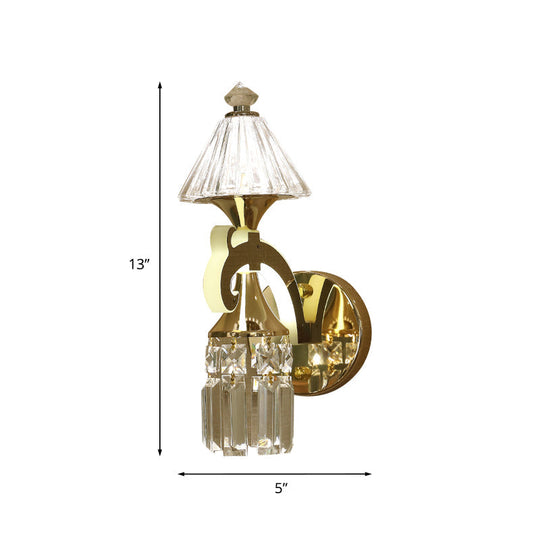 Postmodern Crystal Wall Sconce With Gold Mount And Dangling Rods - Half Bulb Lighting
