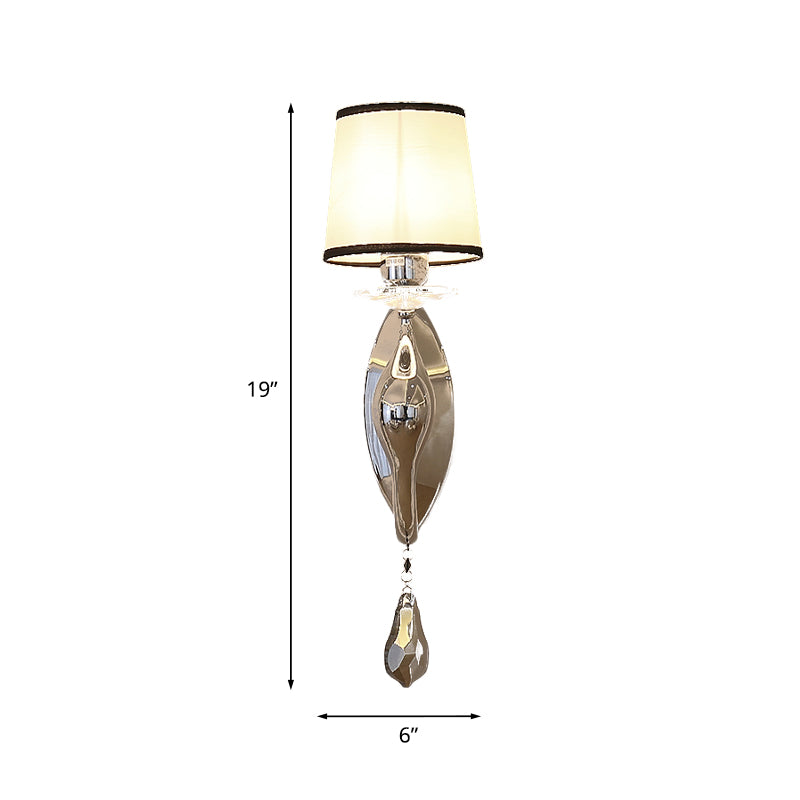 Modern Chrome Wall Lamp With Tapered Fabric Shade - Stylish Living Room Sconce Light