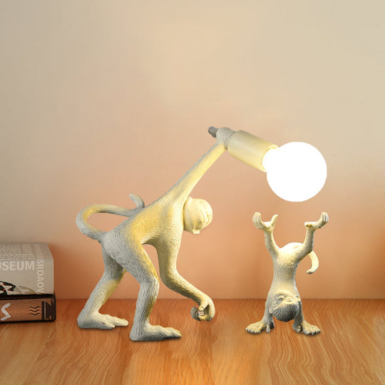 Elena - Resin Monkey Shape Night Table Light Creative 1 Bulb Gold/White/Black Reading Lighting For