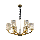Modern Gold Bedroom Pendant Chandelier With Crystal Shade - 6 Heads Hanging Light Fixture