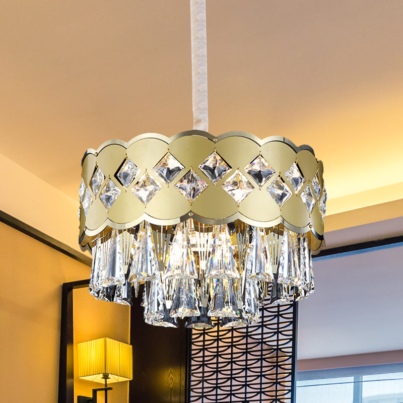 Modern Crystal 9-Light Gold Chandelier: Tiered Round Pendant For Bedroom Lighting