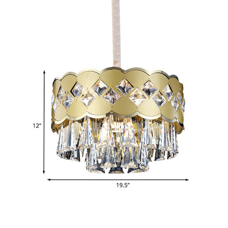 Modern Crystal Block Chandelier With 9 Gold Lights For Bedroom