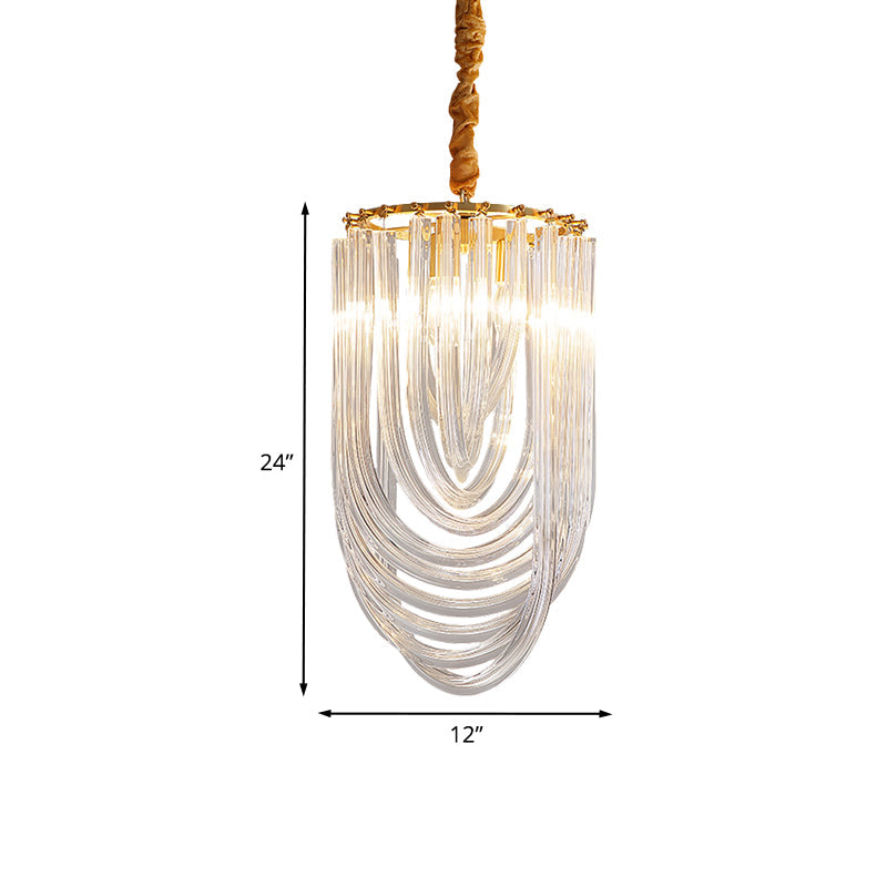 Modern Gold Crystal Chandelier Pendant Light - 3 Heads Clear Twisted Crystals Elegant Half-Oval
