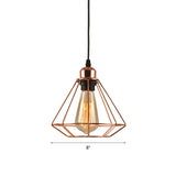 Rose Gold Geometric Cage Ceiling Light - Loft Industrial Pendant Lighting For Bedroom