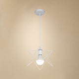 Vintage Wire Frame Pendant Light With Star Shade - Bedroom Suspension White