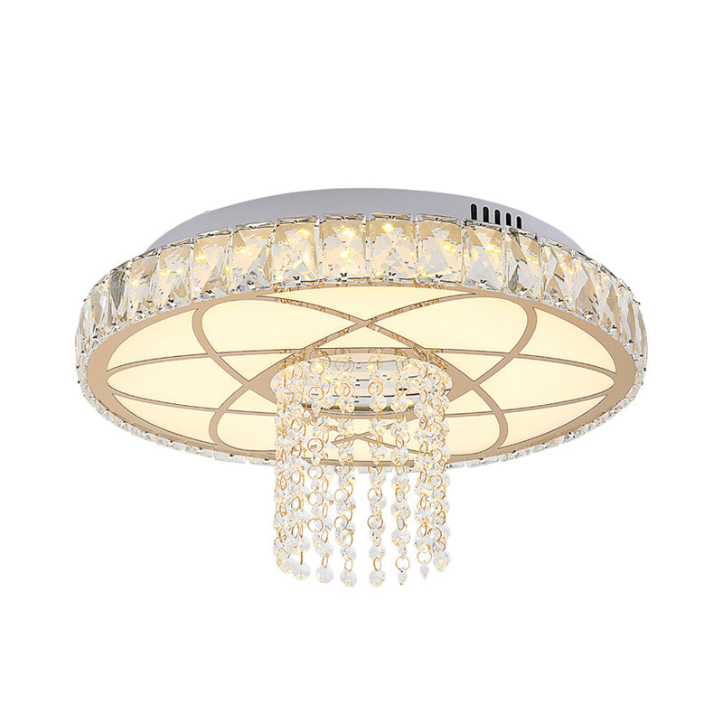 Contemporary Led Crystal Close To Ceiling Light - Gold Round Flush Mount Lamp For Bedroom