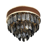 Smoke Gray Crystal Tiered Flush Mount Lamp - 6 Bulbs Modern Living Room Ceiling Light