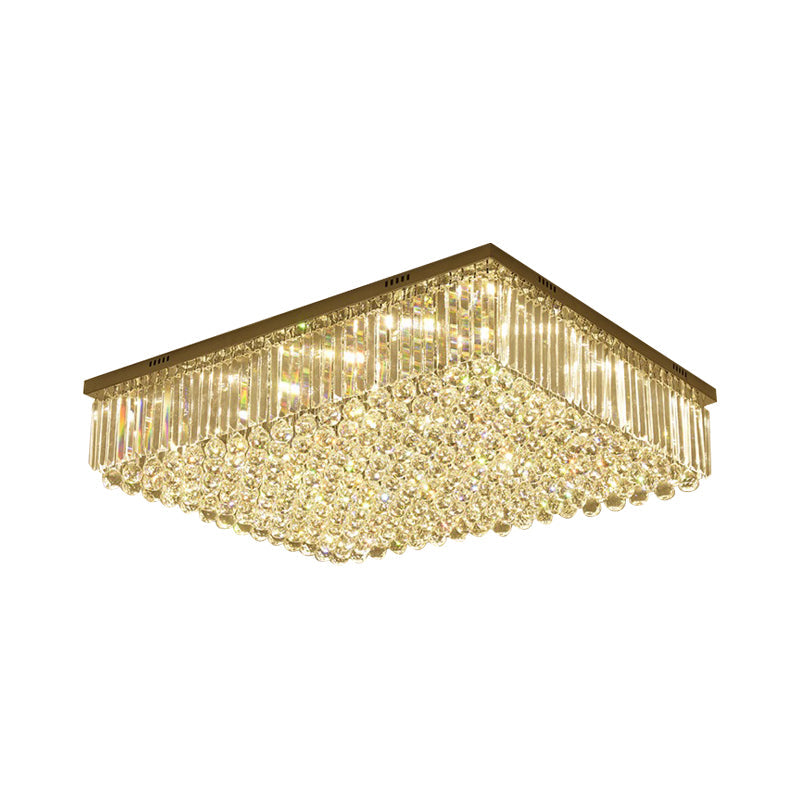 Contemporary Rectangle Led Flush Ceiling Light With Clear Crystal - Perfect For Living Room