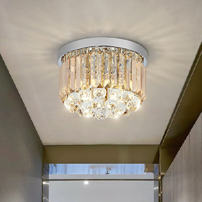 Minimal Round Crystal Orb Flush Mount Light With 4-Head Design In Chrome - Close To Ceiling Lighting