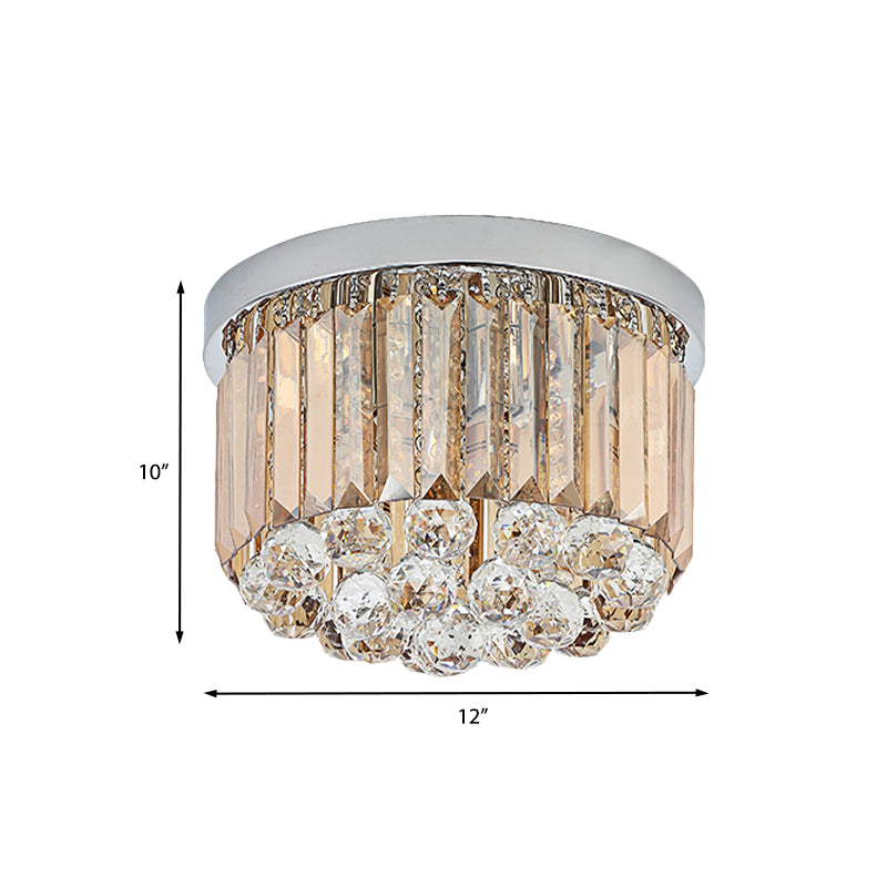 Minimal Round Crystal Orb Flush Mount Light With 4 - Head Design In Chrome - Close To Ceiling