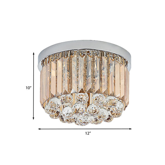 Minimal Round Crystal Orb Flush Mount Light With 4 - Head Design In Chrome - Close To Ceiling