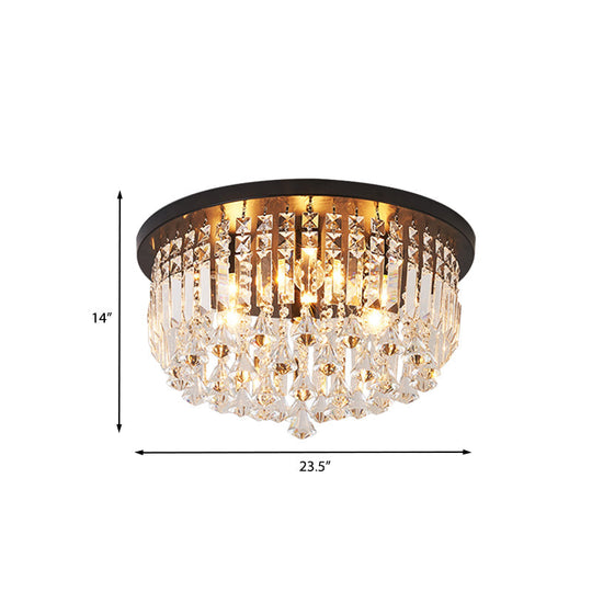 Contemporary Black Crystal Cascade Ceiling Light For Bedroom - 9 - Light Flush Mounted Fixture
