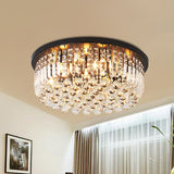 Contemporary Black Crystal Cascade Ceiling Light For Bedroom - 9-Light Flush Mounted Fixture / B