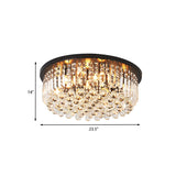 Contemporary Black Crystal Cascade Ceiling Light For Bedroom - 9-Light Flush Mounted Fixture