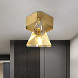 Faceted Crystal Flush Mount Ceiling Light Fixture - Minimalist Led Brass Finish Lighting