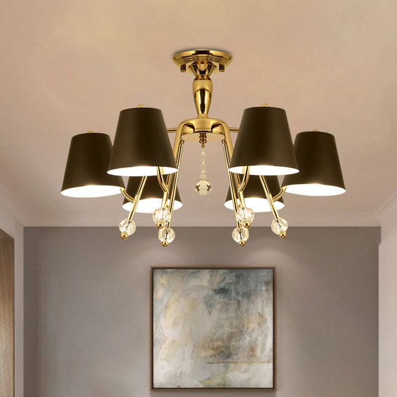 Conical Semi - Mount Black 6/8 - Light Ceiling Light With Crystal Orb Accent For Living Room