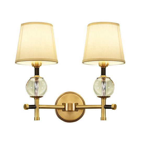 Modern Brass Wall Sconce With Crystal Accent And Fabric Shade