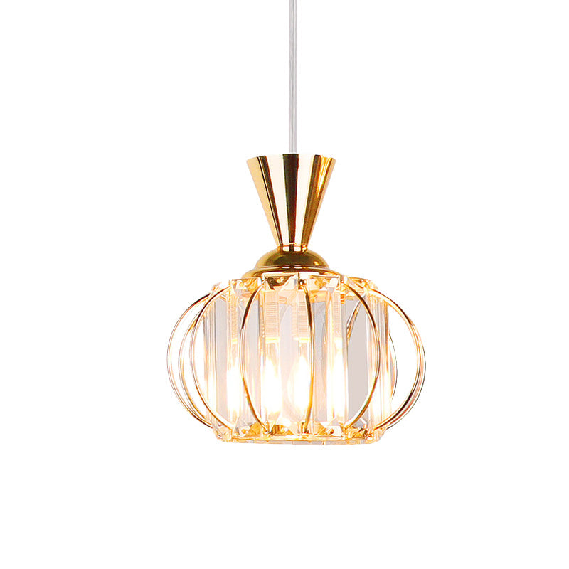 Modern Lantern Kit: Metallic Pendant Light With Inner Crystal Shade