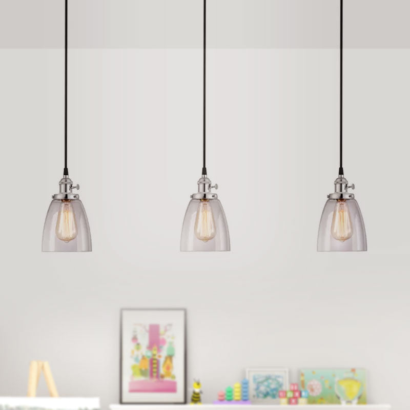 Conical Clear Glass Pendant Light Set - 3 Lights Industrial Style Chrome Finish
