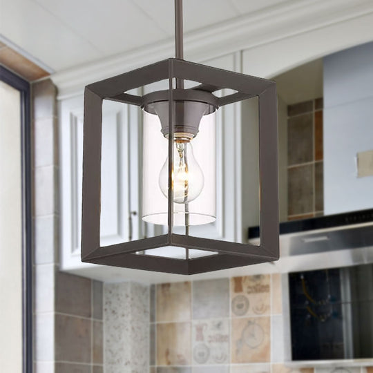 Industrial Black Cylinder Glass Pendant Light - Clear Living Room Ceiling Fixture
