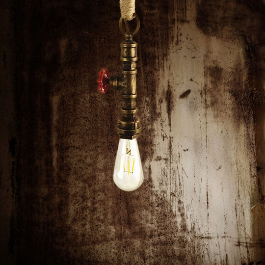 Industrial 1-Light Wrought Iron Pipe Pendant With Adjustable Rope - Aged Silver/Copper