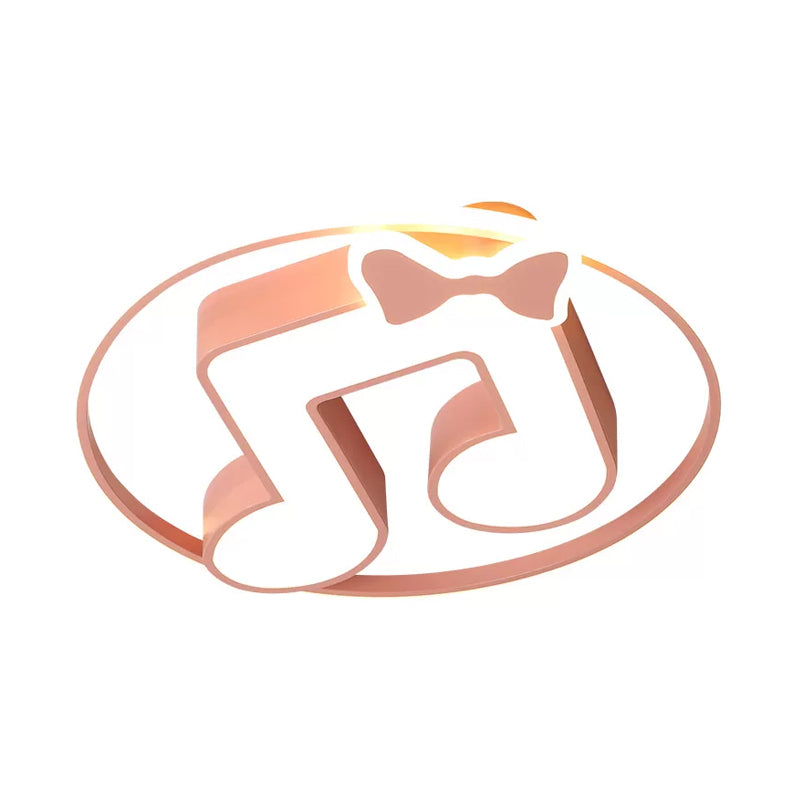 Cartoon Pink/Light Blue Led Flush Mount Ceiling Light With Musical Note Acrylic Design - Warm/White