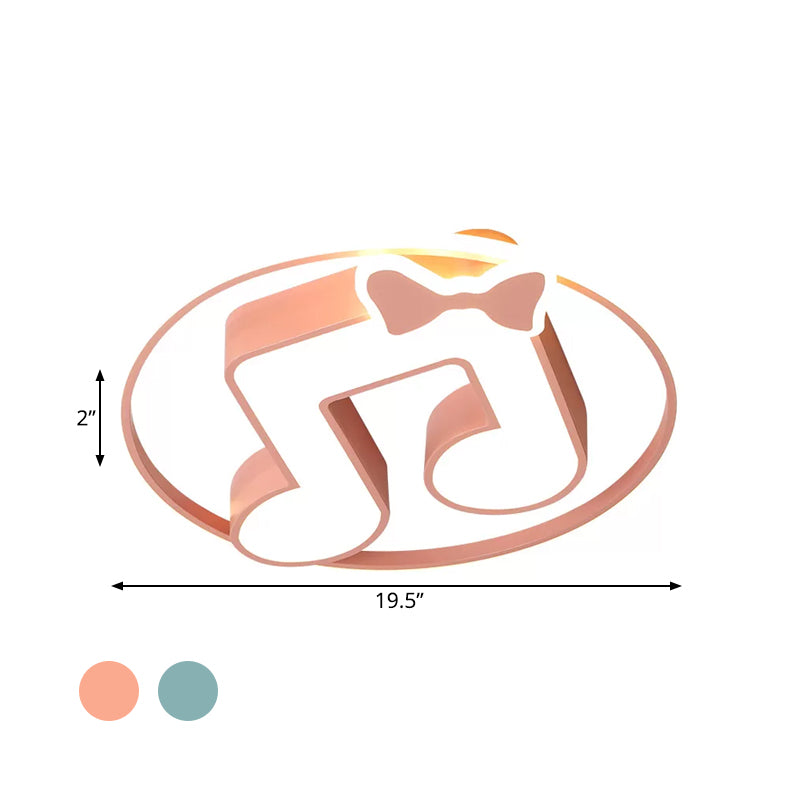 Cartoon Pink/Light Blue Led Flush Mount Ceiling Light With Musical Note Acrylic Design - Warm/White